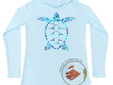 Loggerhead Sea Turtle Performance Hoodie (Women - Water Camo   Arctic Blue) Online