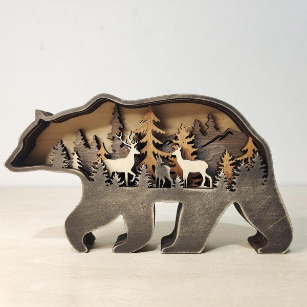 Wooden Animals Ornaments Nordic Figure Statue for Tabletop Living Room Decor Brown Bear Supply