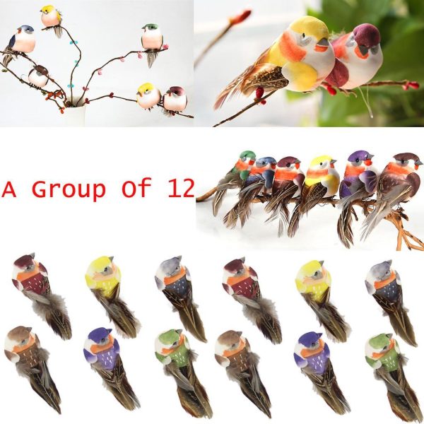 12Pcs Artificial Bird Perched Woodland Fake Feather Birds Garden Decor Claw Online