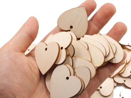 100pcs Unfinished Wooden Heart Slices Cutout Pendant Wedding Decor Cheap