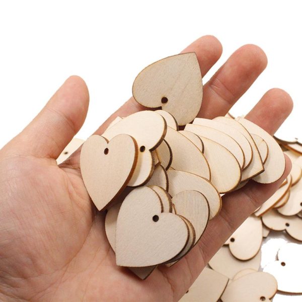 100pcs Unfinished Wooden Heart Slices Cutout Pendant Wedding Decor Cheap