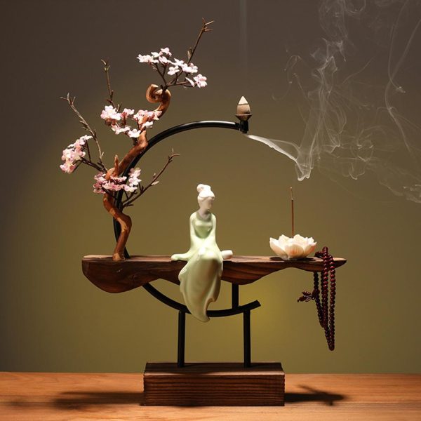 Zen Backflow Incense Burner Incense Stick Holder Censer Home Decor Cyan Lady For Cheap