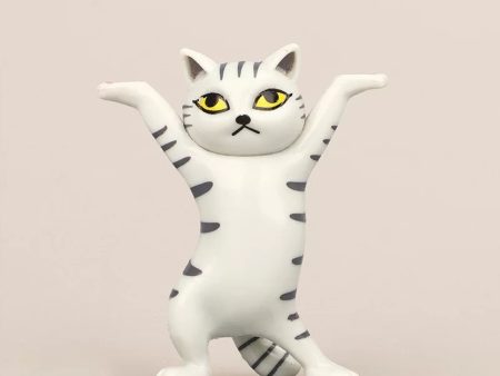 Dancing Cute Cats Figure Ornament Tabletop Sculpture Decoration Grey Supply