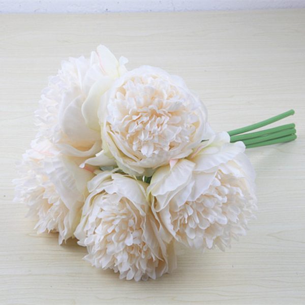 1 Bunch 5PCS Artificial Peony Flowers Bouquet Home Wedding Decor White Discount