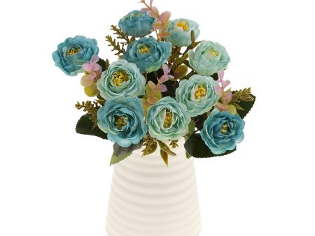 2 Bunches Artificial Roses 5-Branch Simulation Flowers Plant Home Decor-Blue For Discount