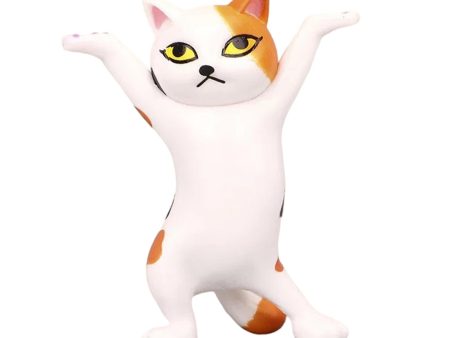 Dancing Cute Cats Figure Ornament Tabletop Sculpture Decoration White Orange on Sale