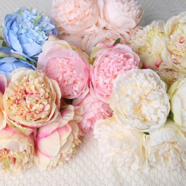 1 Bunch 5PCS Artificial Peony Flowers Bouquet Home Wedding Decor Blue Online now