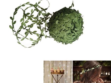 1Roll 80m Artificial Vines Rattan Hanging Home Wall Ivy Green Leaves Ribbon Sale