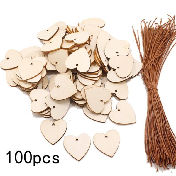 100pcs Unfinished Wooden Heart Slices Cutout Pendant Wedding Decor Cheap