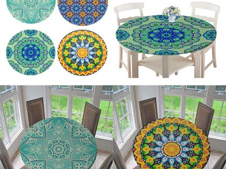 Waterproof Non-slip Round Table Cover Elastic Edged Table Cloth Style 1 on Sale